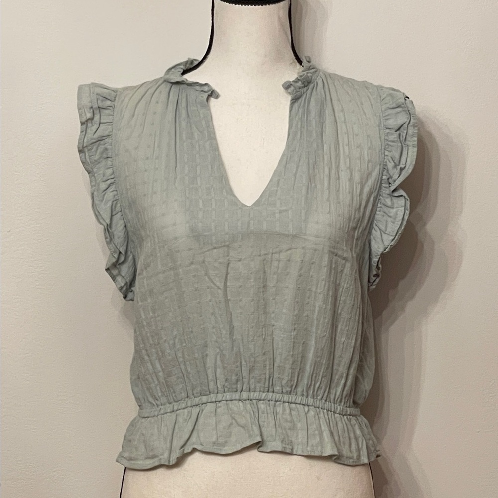 BB Dakota Soft Gray Ruffle Blouse